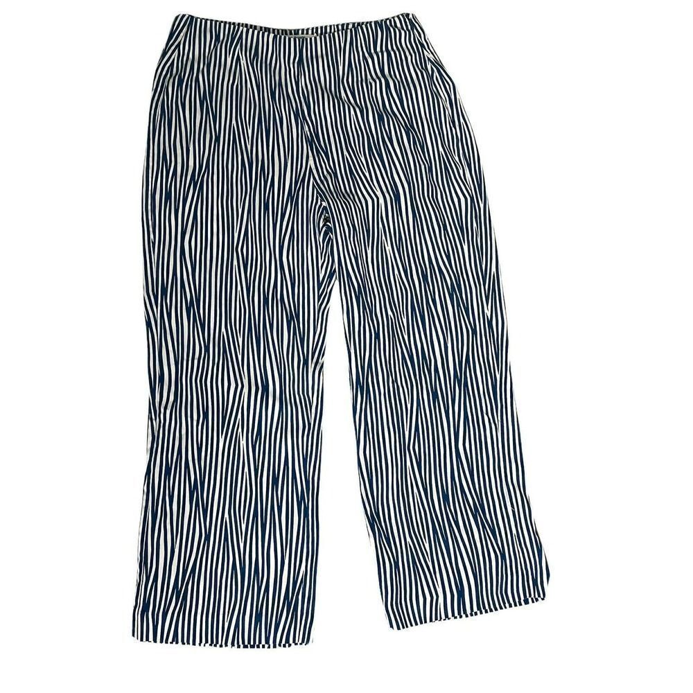 𝅺nice Things by Paloma S. Blue Wavy Stripe Pants 42 US 10 100% Tencel Side Zip
